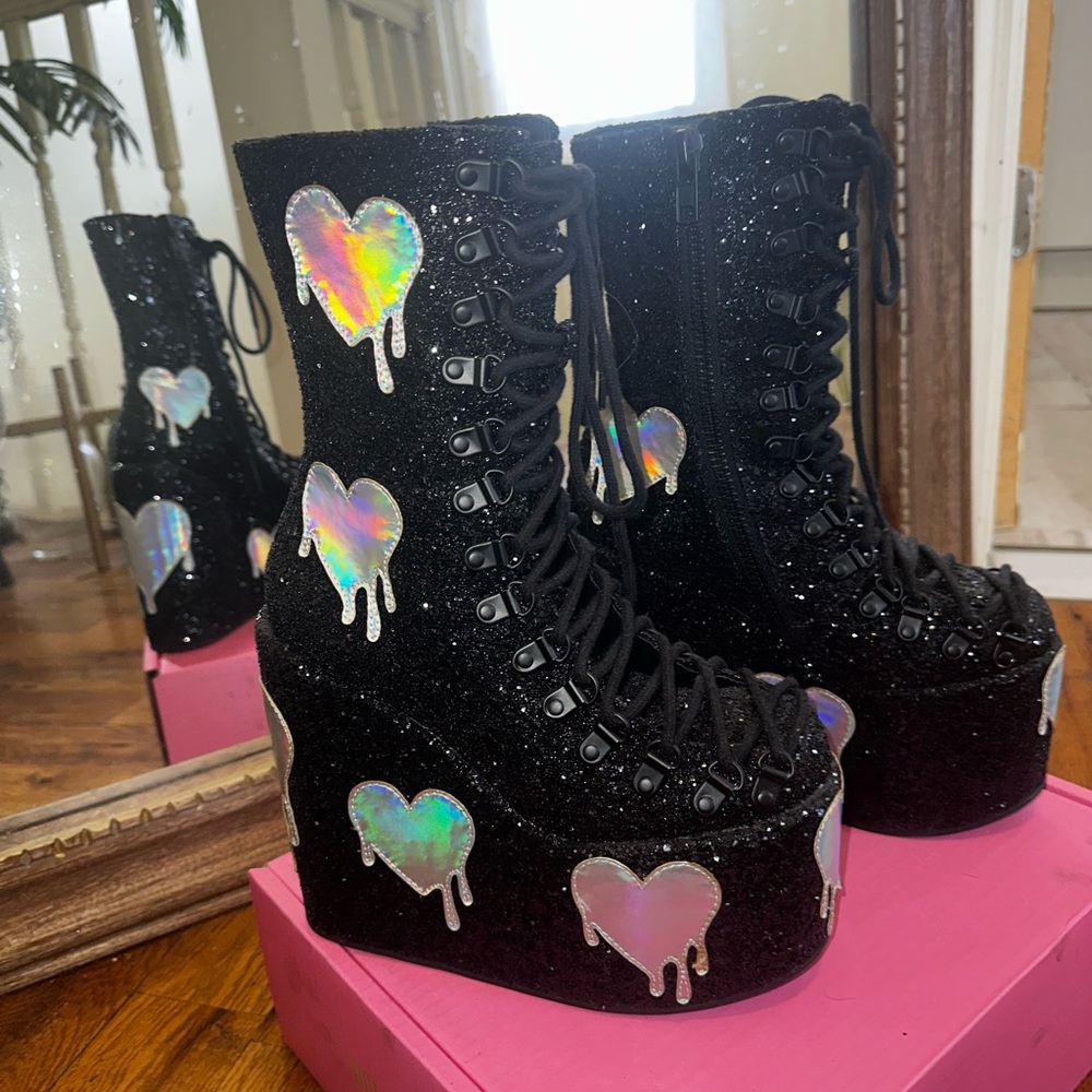 Club Exx Holographic Platform Lace up Boots